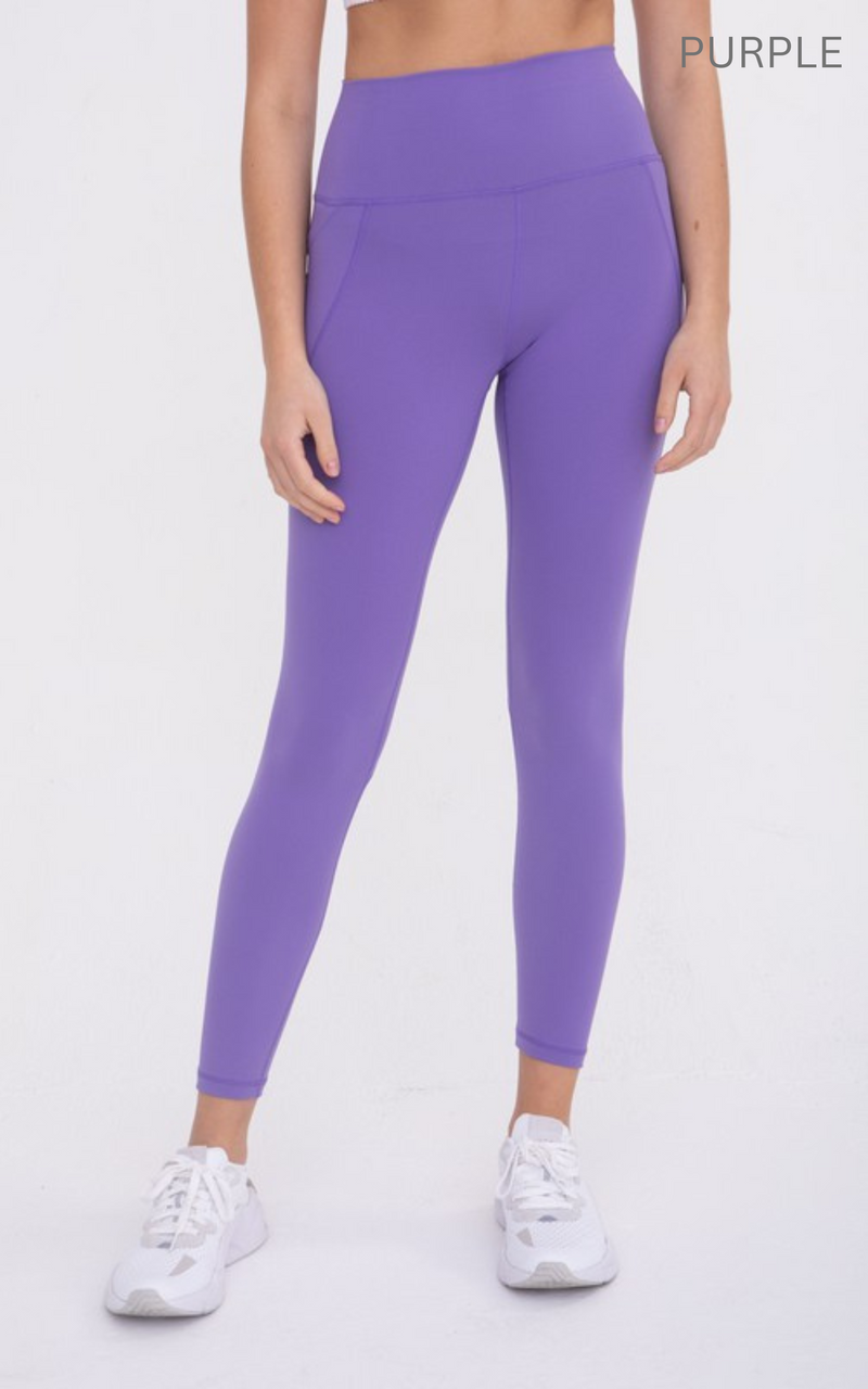 Purple Tummy Control Tapered Band Essential Solid Highwaist Leggings  BY Mono B