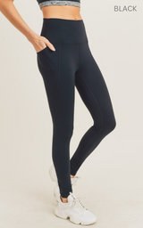 Black Tummy Control Tapered Band Essential Solid Highwaist Leggings  BY Mono B