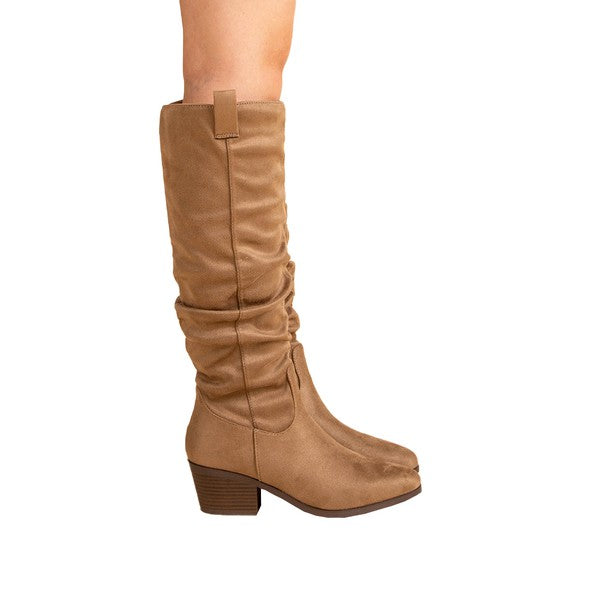 Montana Taupe Rouched Knee High Boot - Qupid - Final Sale