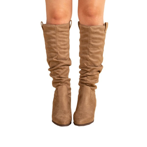 Montana Taupe Rouched Knee High Boot - Qupid - Final Sale