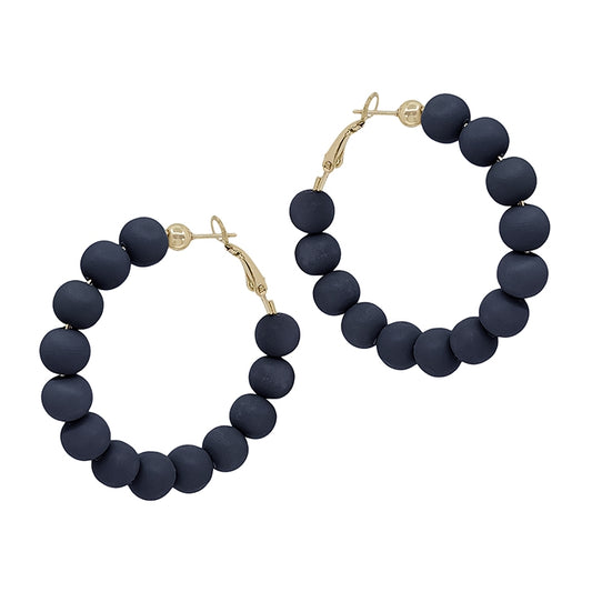 Navy Clay Beaded Hoop Earrings - Final Sale