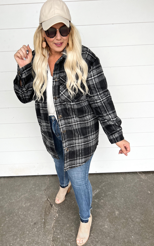 On My Way Home Plaid Longline Shacket  BLACK | FINAL SALE