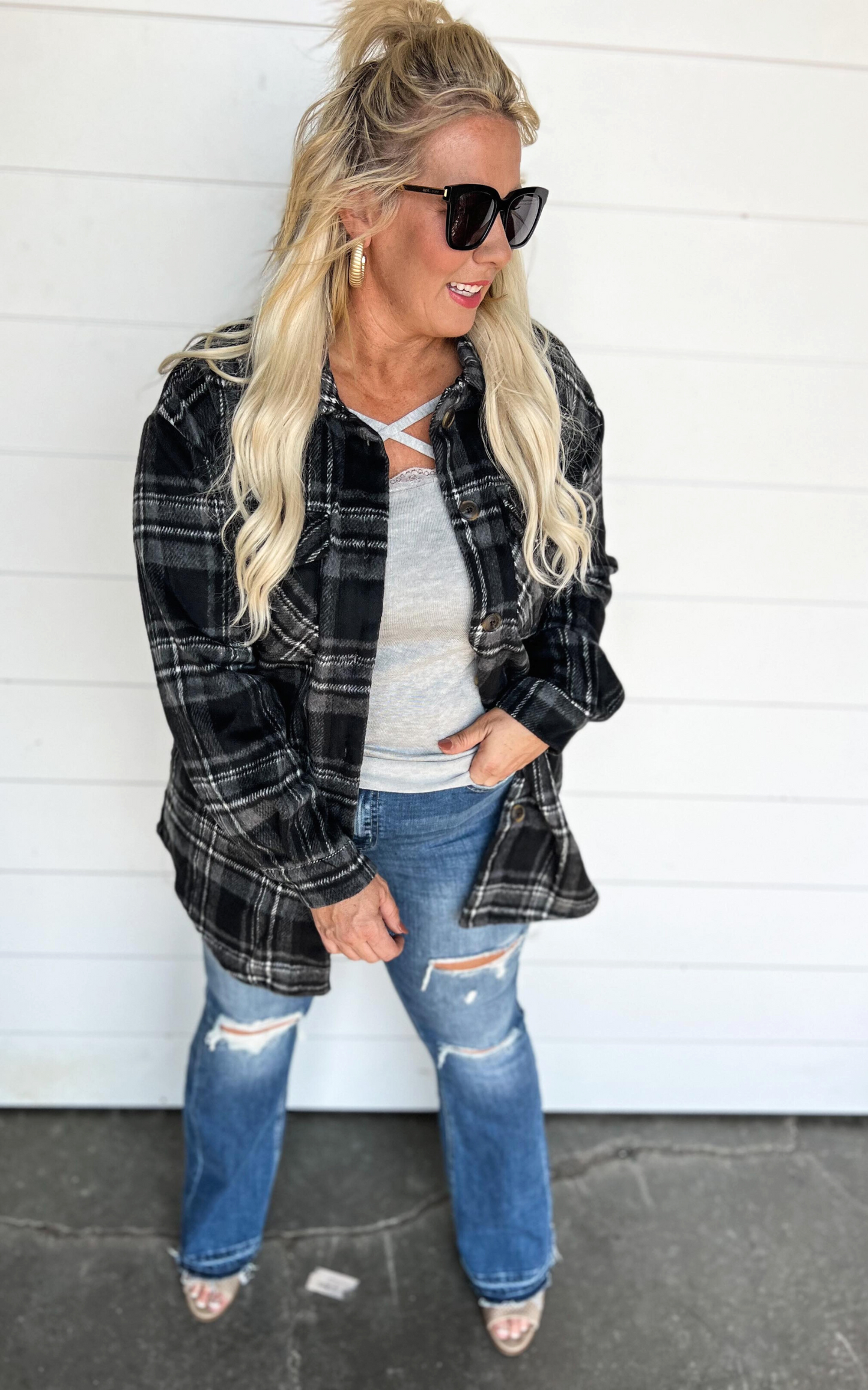 On My Way Home Plaid Longline Shacket  BLACK | FINAL SALE