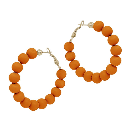 Orange Clay Beaded Hoop Earrings - Final Sale