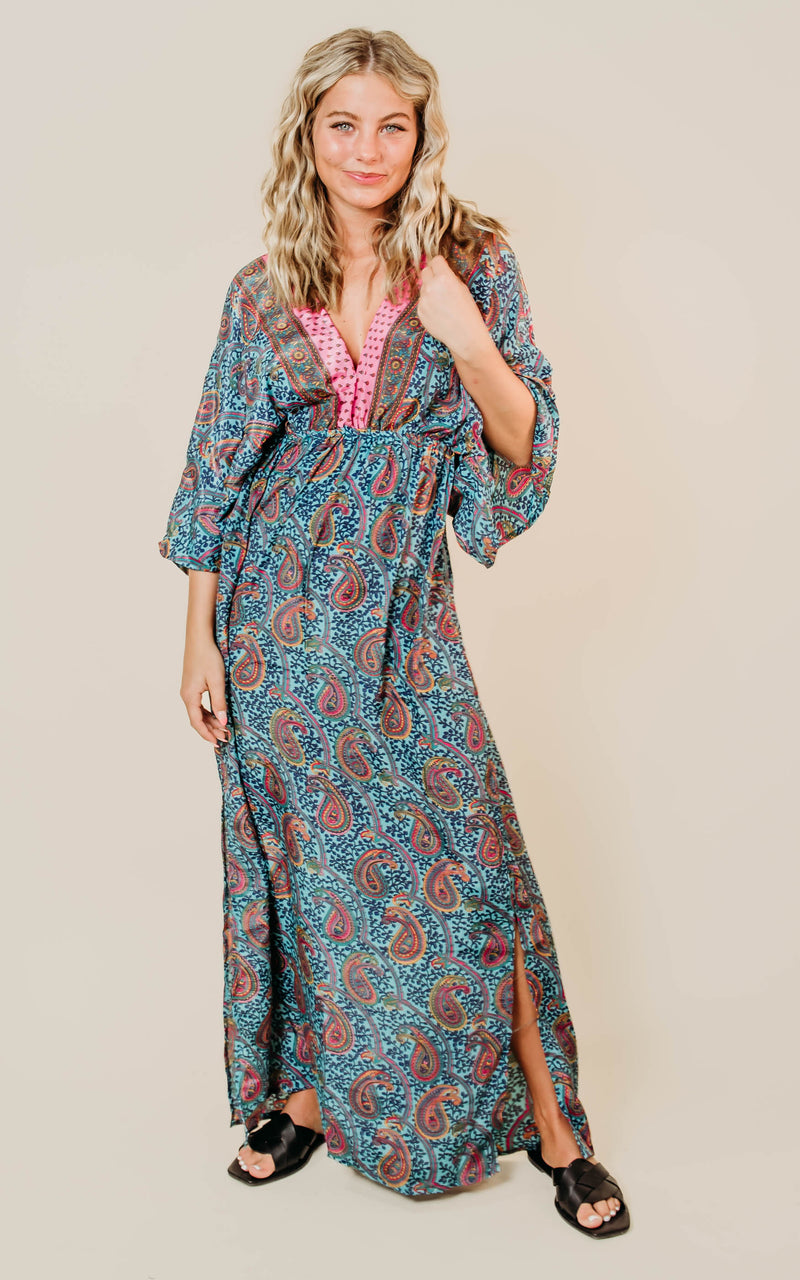 Paisley Kimono Maxi Dress
