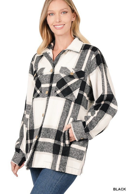 The Elizabeth Plaid Oversized Shacket ((Black)