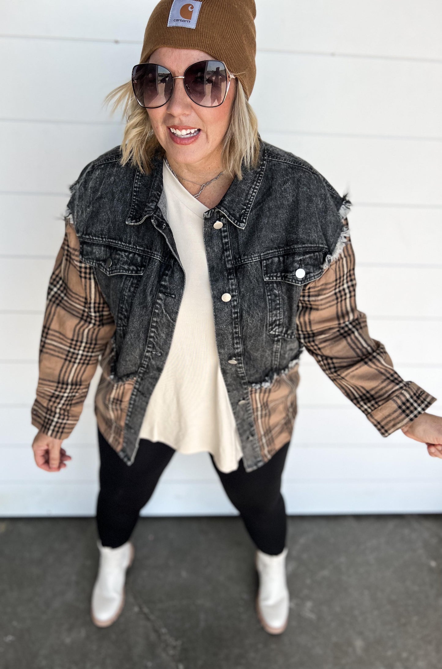 Color Block Plaid Jacket by Peach Love - Final Sale