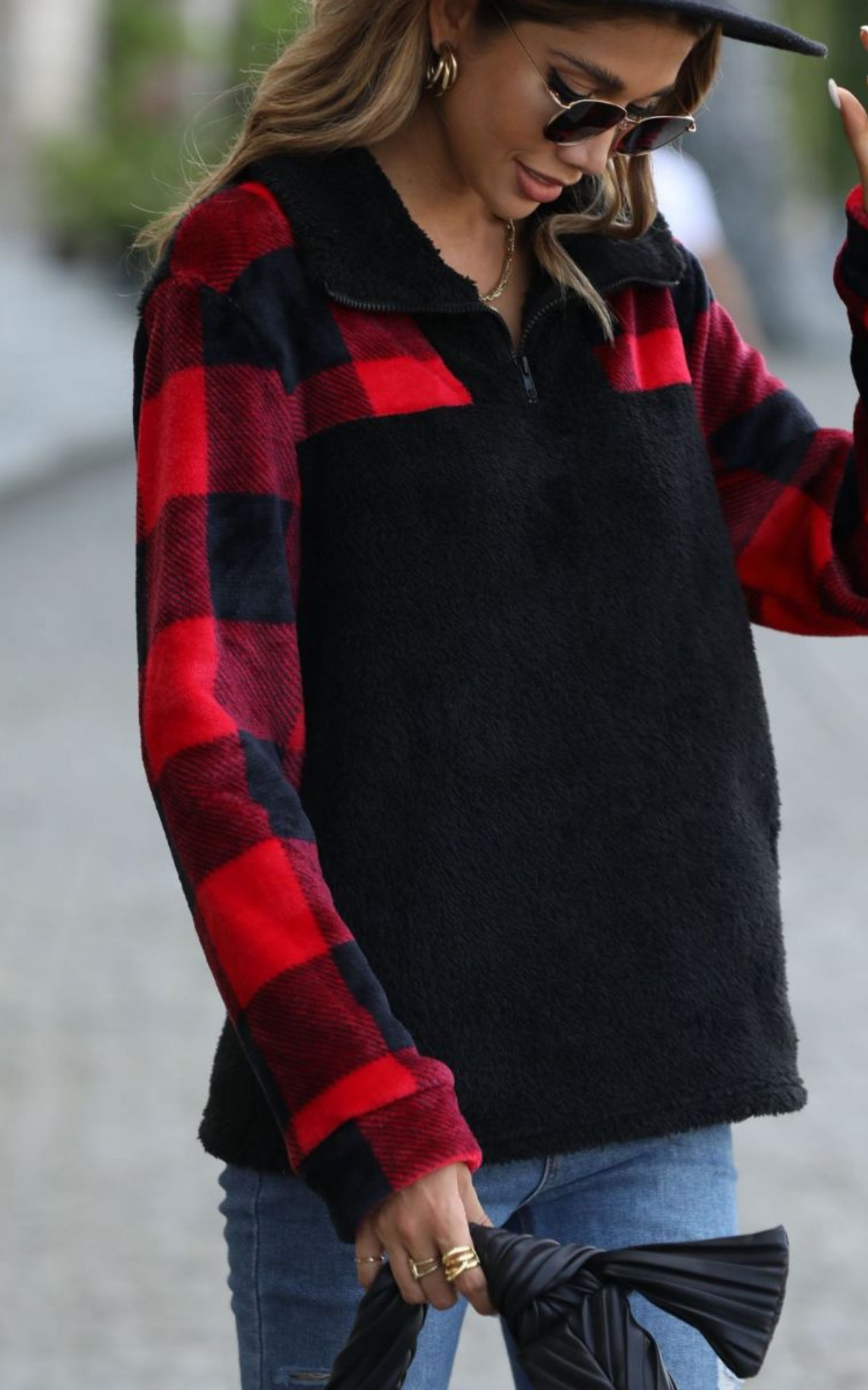 buffalo plaid sherpa pullover 