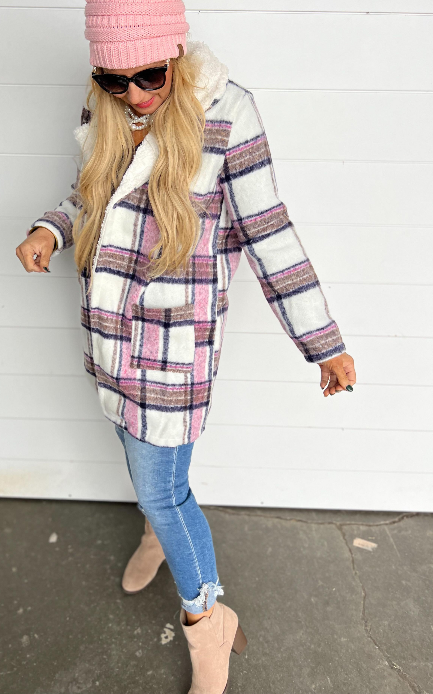 pink plaid shacket jacket 