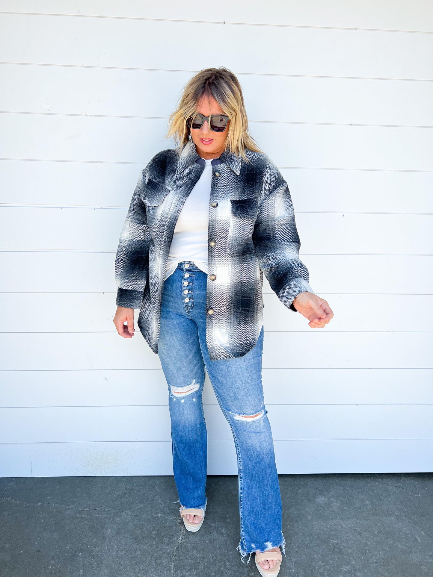 Oversized Plaid Shirt Jacket