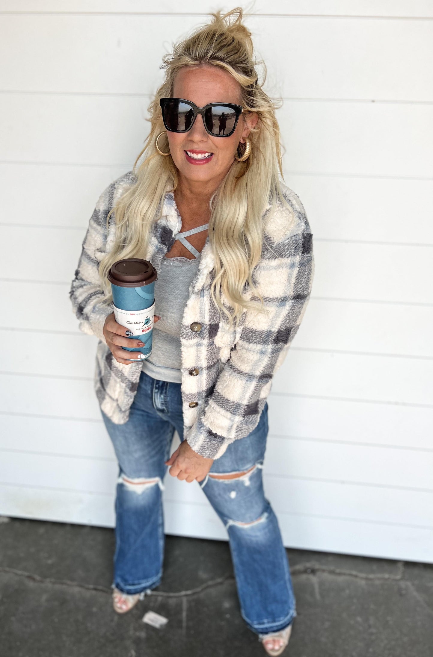 faux fur plaid shacket