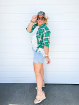 Green Plaid Long sleeve Button up top