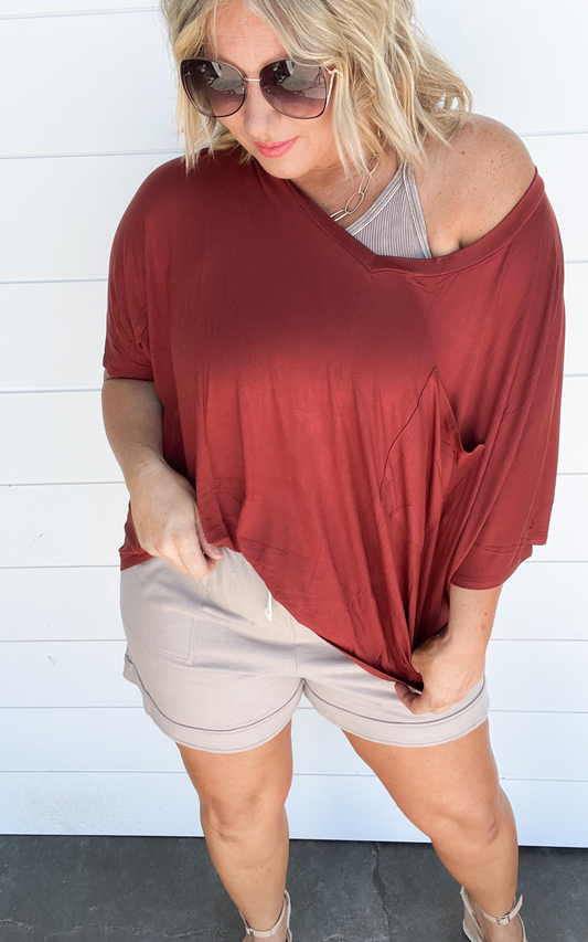 Luxe Oversized Tunic Front Pocket V-NECK Tee - Final Sale*