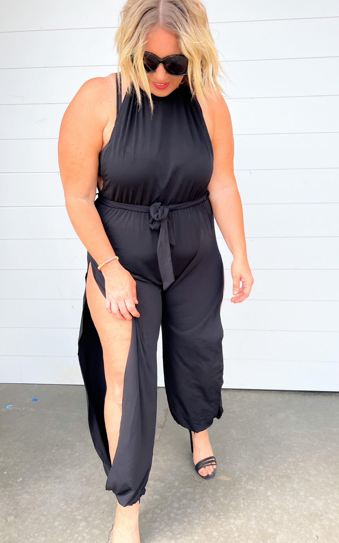 black side split leg jumpsuit 