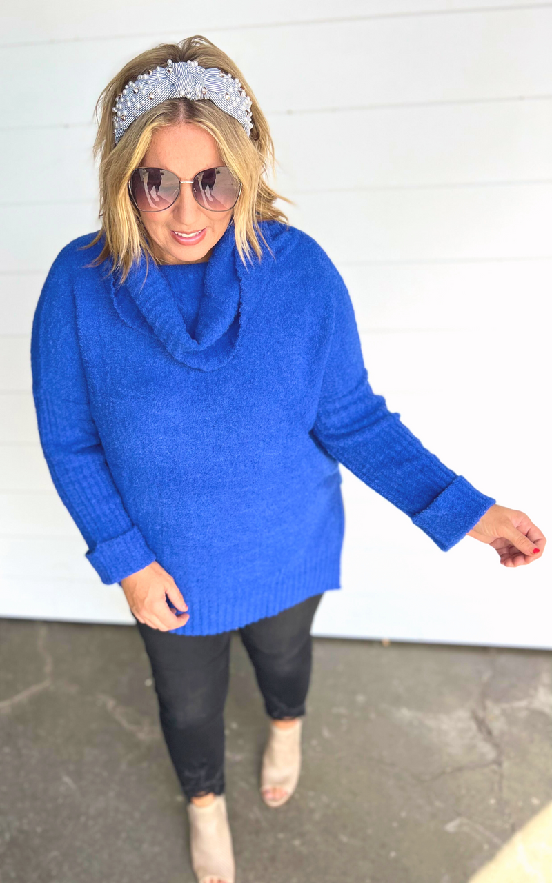Royal blue 2025 cowl neck sweater