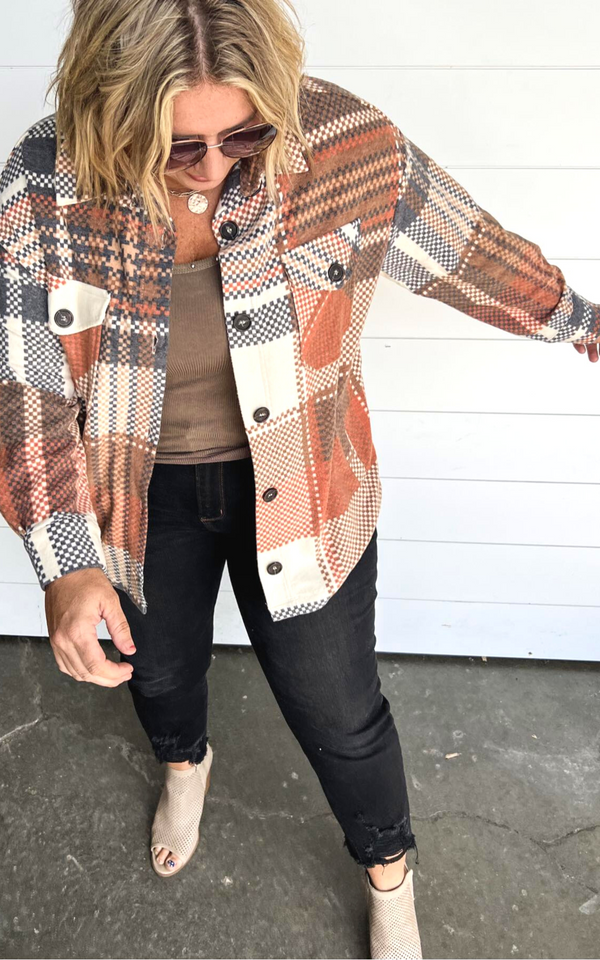 Rust Brushed Plaid Top - Final Sale