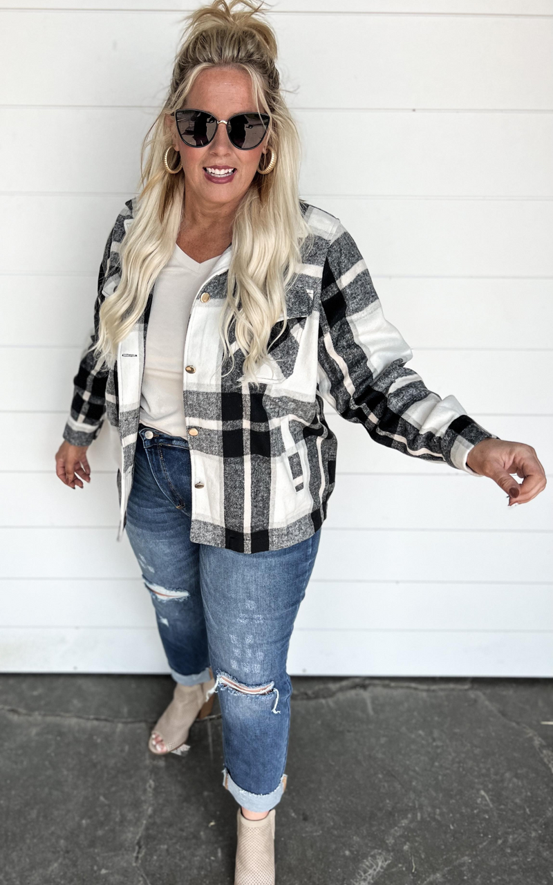 black white plaid shacket 