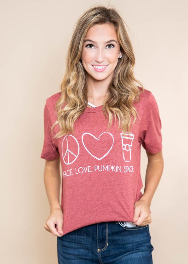 Peace, Love, Pumpkin Spice T-shirt - BAD HABIT BOUTIQUE 