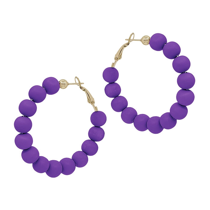 Purple Clay Beaded Hoop Earrings | FINAL SALE