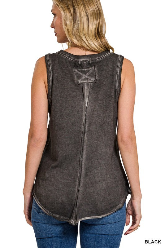WASHED RAW EDGE V-NECK TANK TOP