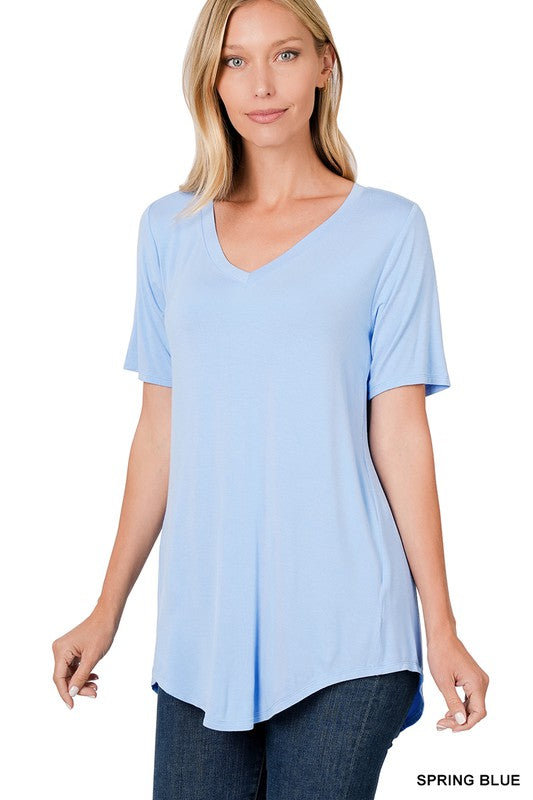 SPRING BLUE Luxe Rayon V-Neck Top