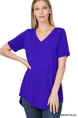 BRIGHT BLUE Luxe Rayon V-Neck Top