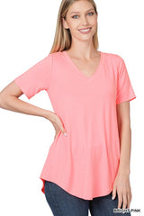BRIGHT PINK Luxe Rayon V-Neck Top