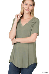 LT OLIVE Luxe Rayon V-Neck Top