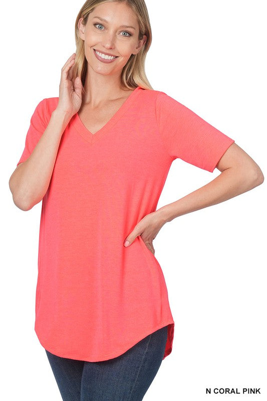N CORAL PINK Luxe Rayon V-Neck Top
