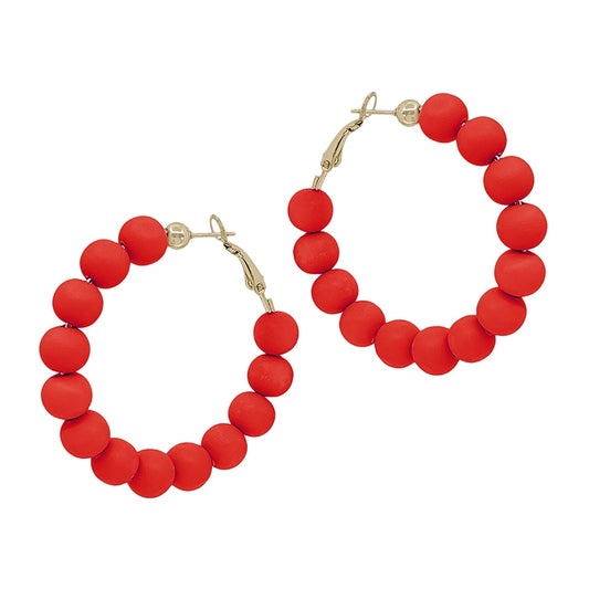 Red Clay Beaded Hoop Earrings | FINAL SALE