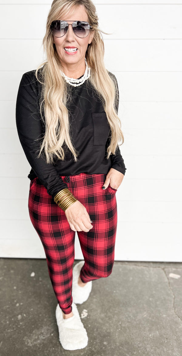 Butter Soft Red Plaid Joggers