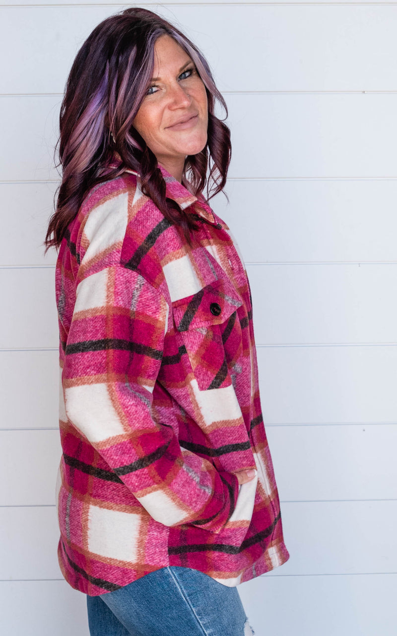 Layering in Plaid Shacket - Red/Ivory - Final Sale*