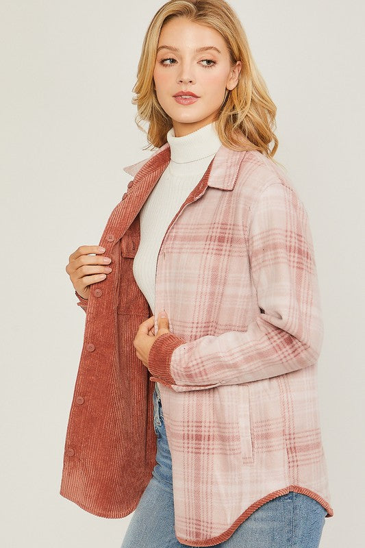 Corduroy Reversible Plaid Shacket - Final Sale