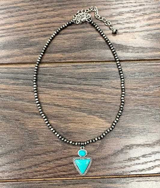 Navajo Pearl Necklace with Turquoise Pendant- Isac Preorder - BAD HABIT BOUTIQUE 