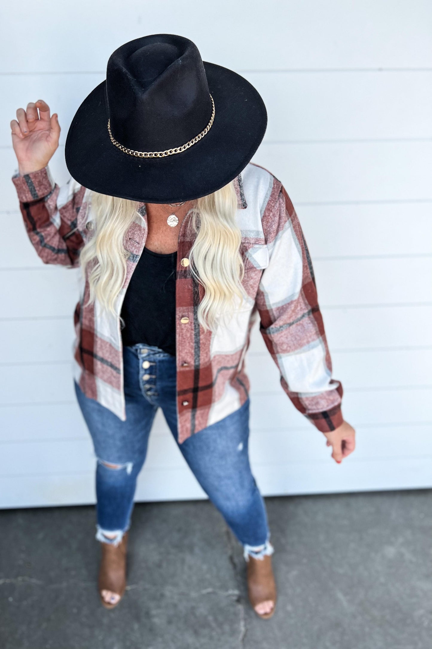 Rust Plaid Shacket by Zenana