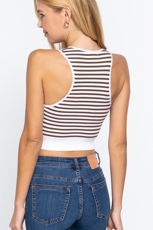 SLEEVELESS CREW NECK STRIPED SEAMLESS TOP - Final Sale*