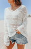 White Hollow Out Crochet V Neck Pullover Sweater