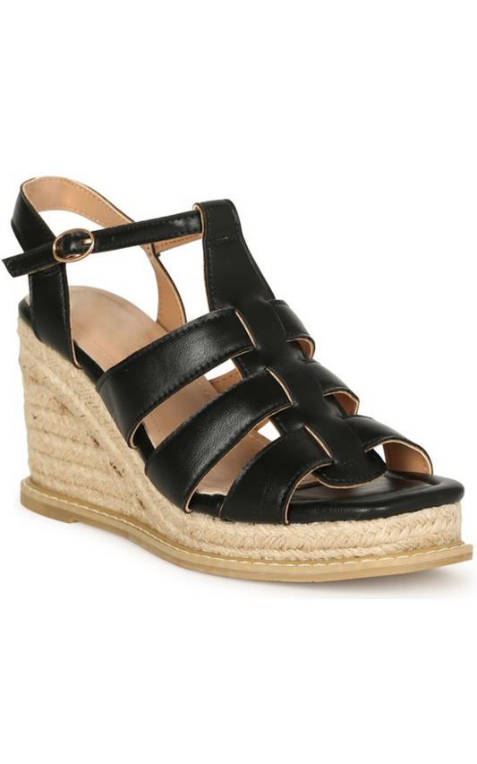 Kattie Black Platform Wedge Sandals