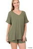 Zenana Lt Olive Soft French Terry Top & Short Set