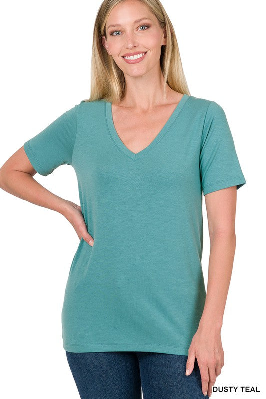 Dusty Teal V-Neck Short Sleeve T-Shirt