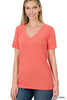 Deep Coral V-Neck Short Sleeve T-Shirt