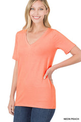 Neon Peach V-Neck Short Sleeve T-Shirt