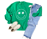 Four Leaf Smiley Face Green Crewneck Sweatshirt**