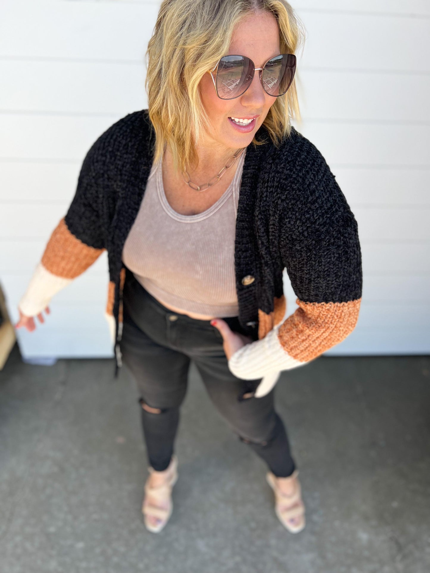 black colorblock comfy cardigan