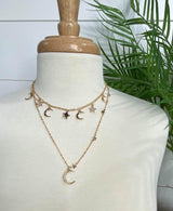 Moon and Stars Triple Strand Necklace - BAD HABIT BOUTIQUE 