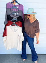 Luxe Oversized Tunic Front Pocket V-NECK Tee - Final Sale*