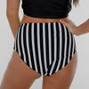 Mid Rise Black Reversible Stripes Swim Bottoms - Coral Reef Final Sale