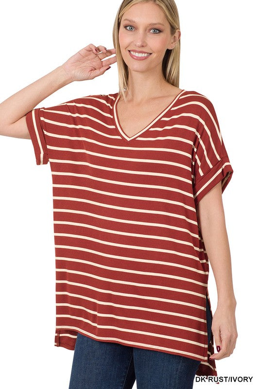 Favorite V-NECK Stripe Boyfriend Tee - Final Sale*