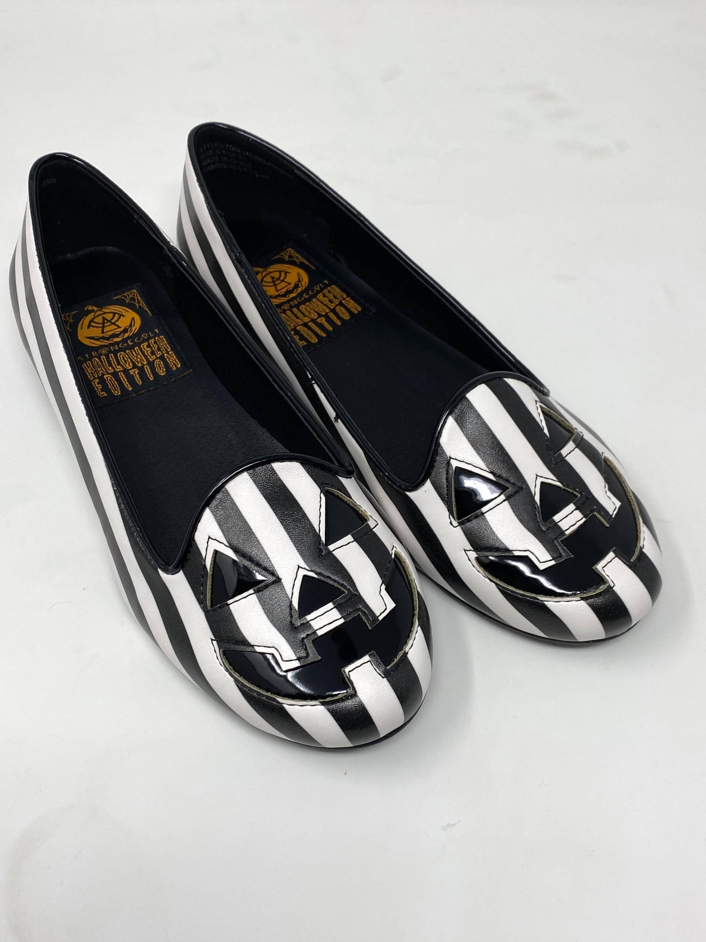 strangecvlt black and white stripe jack o lantern lydia ballet flats