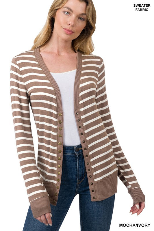 mocha Stripe Snap Cardigan